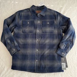 free country Men's Insulated Cotton Flannel Shirt, Navy Blue, Size M